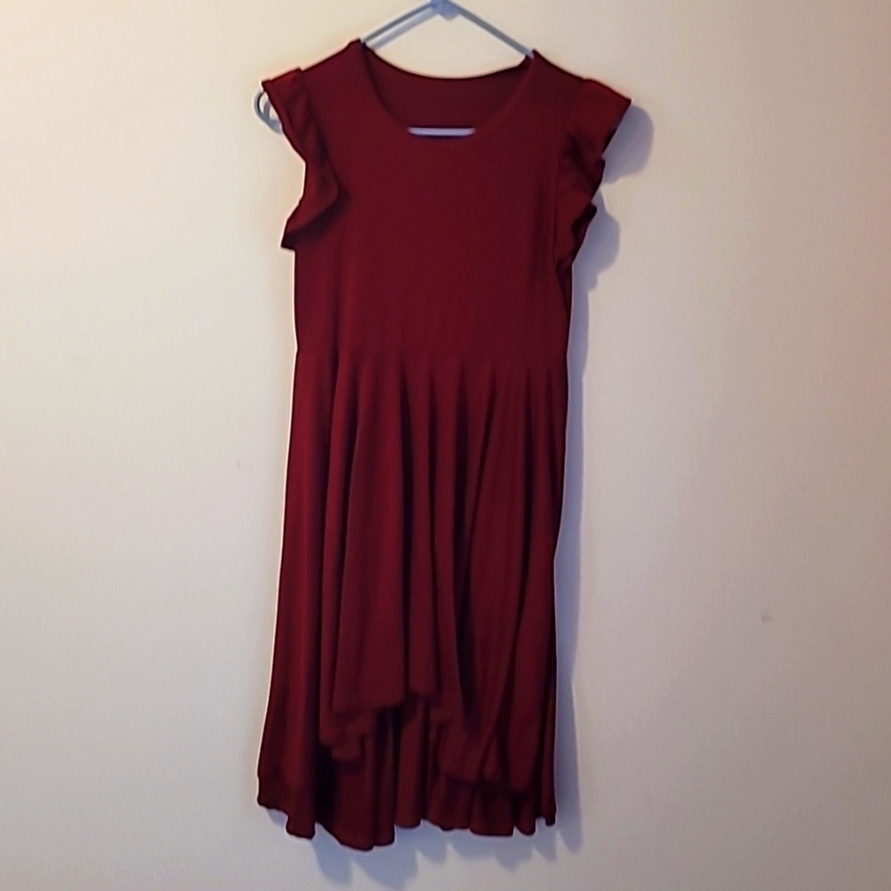 Elegant Red Ruffle Sleeve Dress